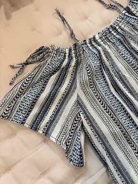 BCX Navy and White Striped Cold-Shoulder Blouse
